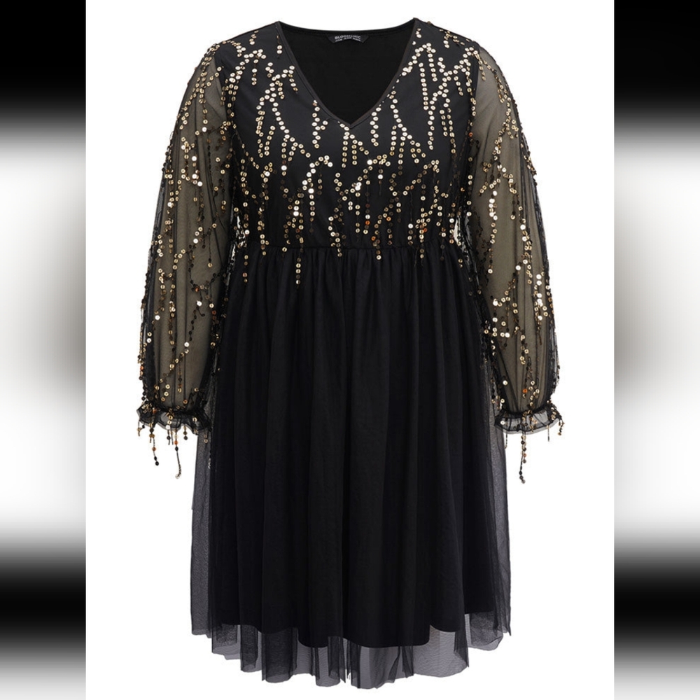 BLOOMCHIC BLACK GOLD SEQUIN MIDI DRESS SIZE 3X